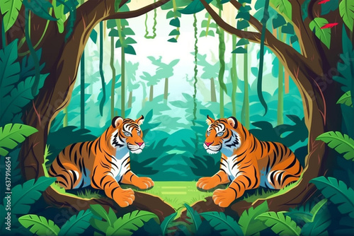 cartoon tail pair of tigers