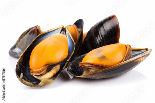 A single mussel on a clean white background