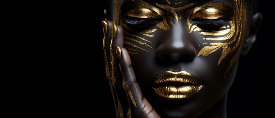 Fotobehang Zwart goud Afrikaanse vrouw met gouden verf  © GrayFrog