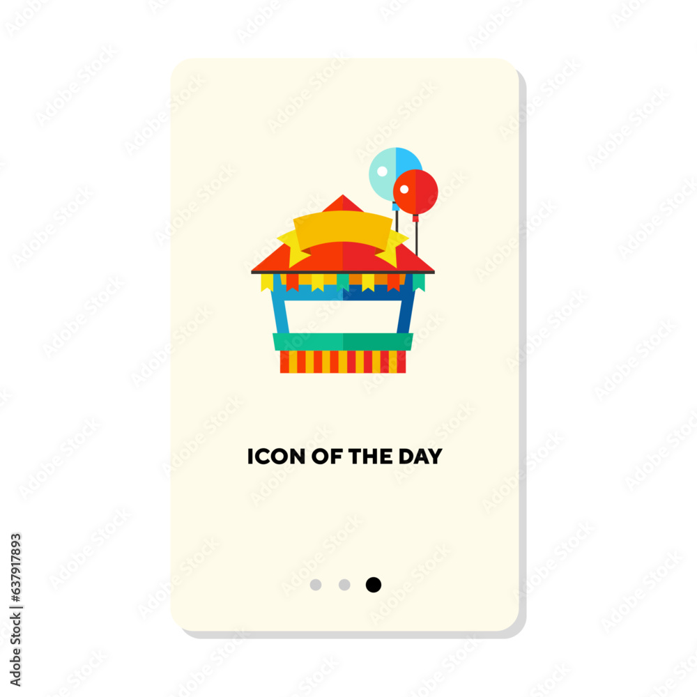 Stall selling carnival souvenirs on white background. Masquerade, fancy, entertainment cartoon illustration. Celebration and party concept. Vector illustration elements for web design Stall selling carnival souvenirs on white background. Masquerade, fancy, entertainment cartoon illustration. Celebration and party concept. Vector illustration elements for web design
