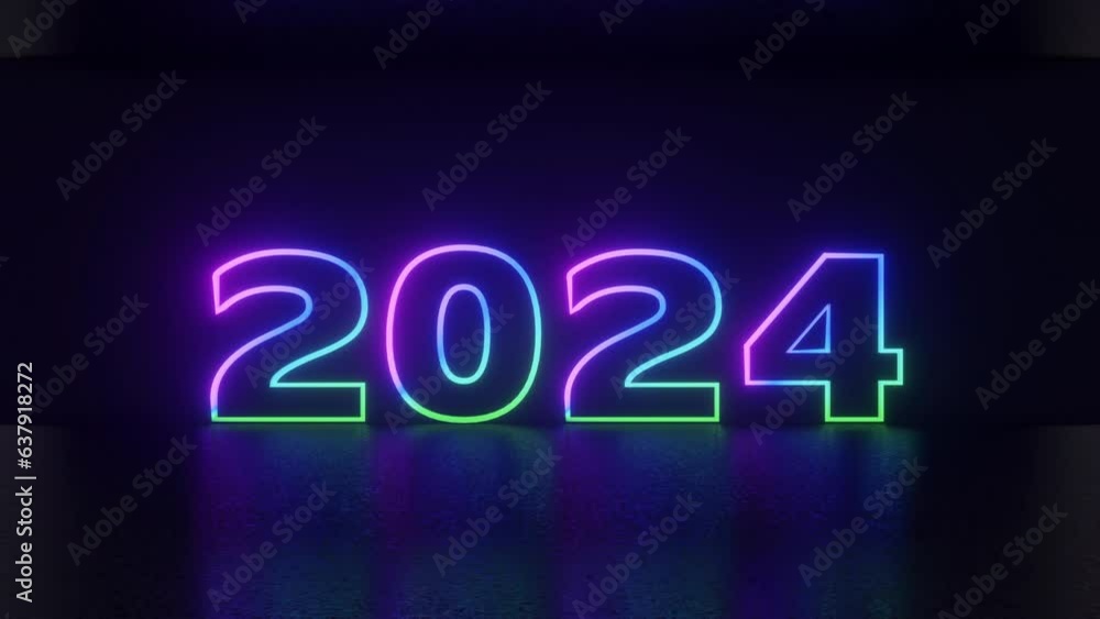2024 Happy New Year colorful neon laser text animation. Digital New Year numbers isolated on black background. Glowing neon Congratulation Happy New Year 2024. Looping video. 4k 3d animation
2024 Happy New Year colorful neon laser text animation. Digital New Year numbers isolated on black background. Glowing neon Congratulation Happy New Year 2024. Looping video. 4k 3d animation