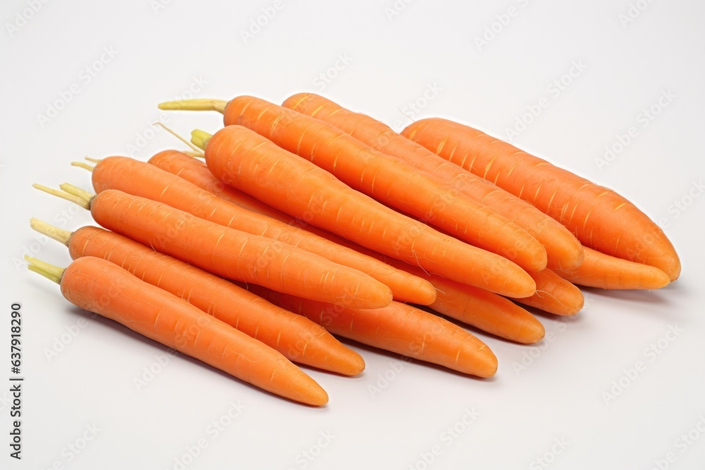 Heap of fresh carrots with green leaves isolated on white background. Healthy food and vegetables Heap of fresh carrots with green leaves isolated on white background. Healthy food and vegetables
