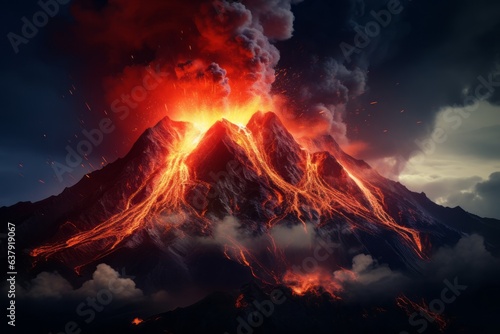 Volcano eruption. Beautiful illustration picture. Generative AI