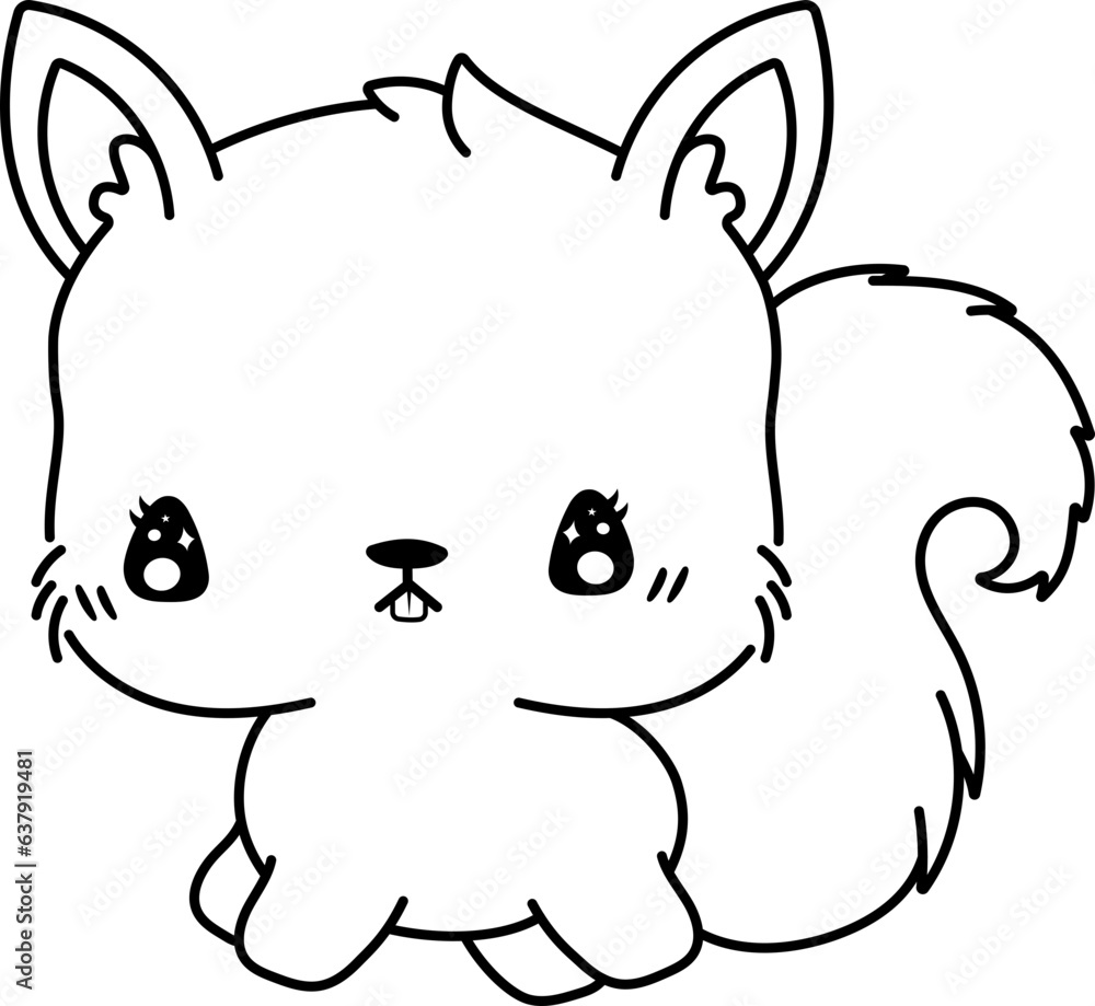 Kawaii Squirrel Coloring Page, Cute Forest Animal Coloring Page Stock ...