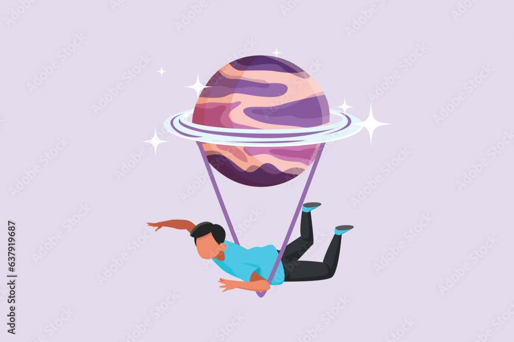 Obraz premium Planets, stars, asteroids, and comets in outer space. Galaxy concept. Colored flat vector illustration isolated. 