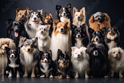 Many dogs of different breeds looking at camera © Celina