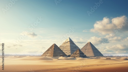 Pyramids in the desert. Beautiful illustration picture. Generative AI