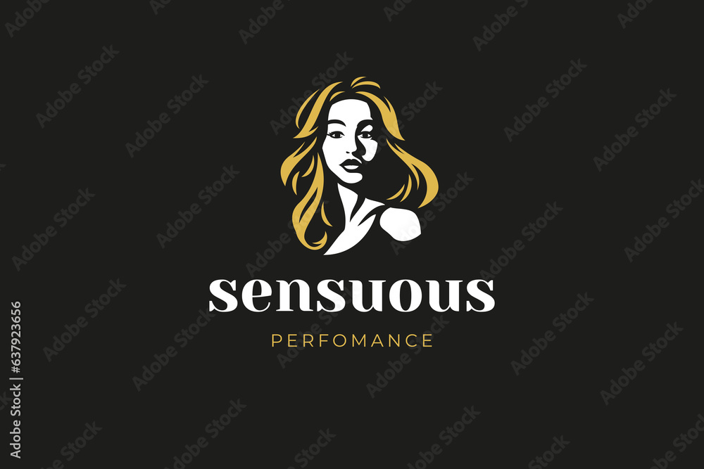 Elegant blonde woman portrait silhouette logo template design beauty salon vector flat illustration Elegant blonde woman portrait silhouette logo template design beauty salon vector flat illustration