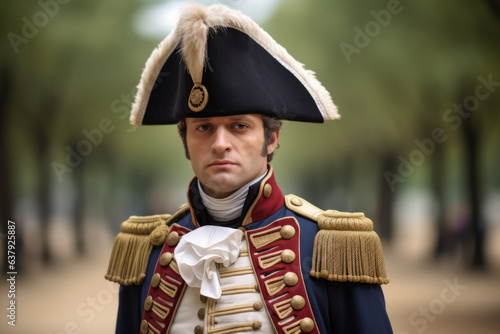 Man wearing a costume of Napoleon , the french historical emperor of France Fototapeta