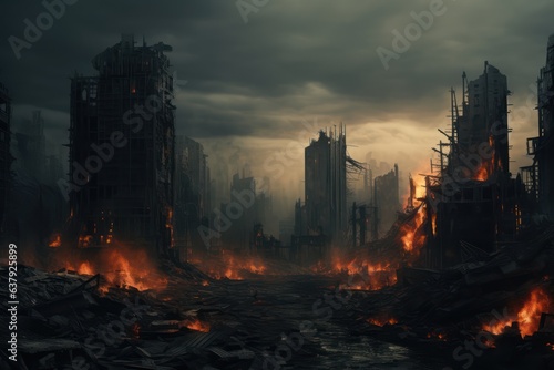 A burned city, apocalyptic scene ,generative ai 