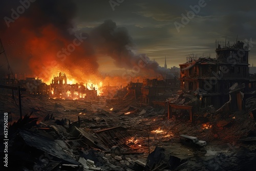 A burned city  apocalyptic scene  generative ai 
