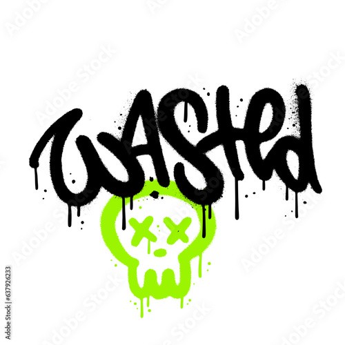Wasted text in urban graffiti spraypaint style. Textured vector lettering illustration with dead eyes skull.