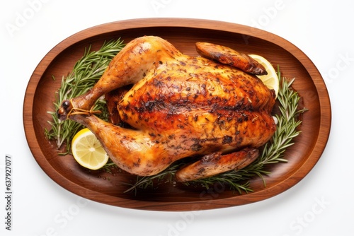 Christmas food, baked chicken on a white background. Merry christmas and happy new year concept