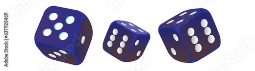 Playing Dice ICon Set. Realistic 3D Illustration Of Theer Blue Dice