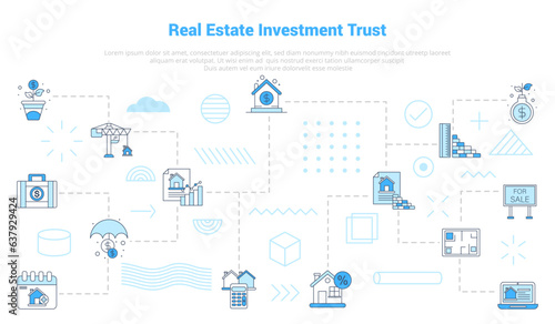 reit real estate investment trust concept with icon set template banner with modern blue color style