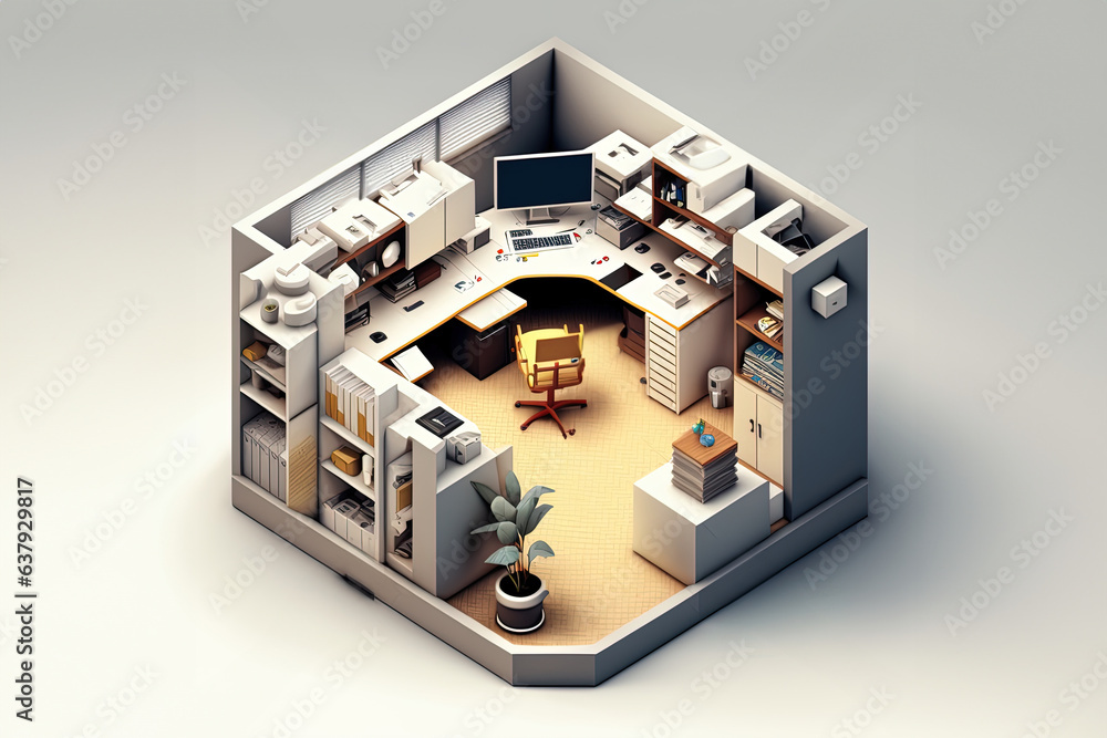 Perspective of Isometric Office Room