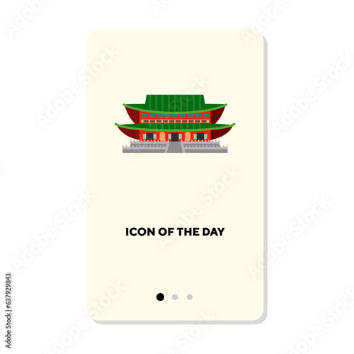 Asian temple on white background. City landmarks cartoon illustration. Sightseeing and tourism concept. Vector illustration symbol elements for web design and apps