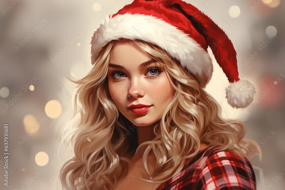 Portrait of a beautiful woman wearing a red Santa hat Portrait of a beautiful woman wearing a red Santa hat