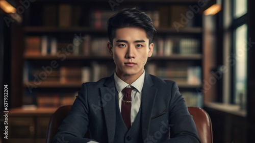 Portrait of a professional Asian man wear suit in office background