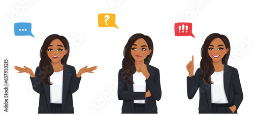 Indian beautiful business woman frustrated, thinking and making idea pointing up isolated on white background vector illustration