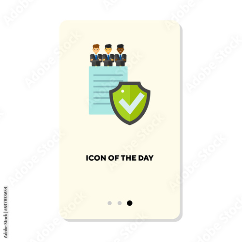 Approval of applicants for job position flat icon. Vertical sign or vector illustration of personnel search elements. Human resources, technology, hiring, recruitment concept for web design and apps