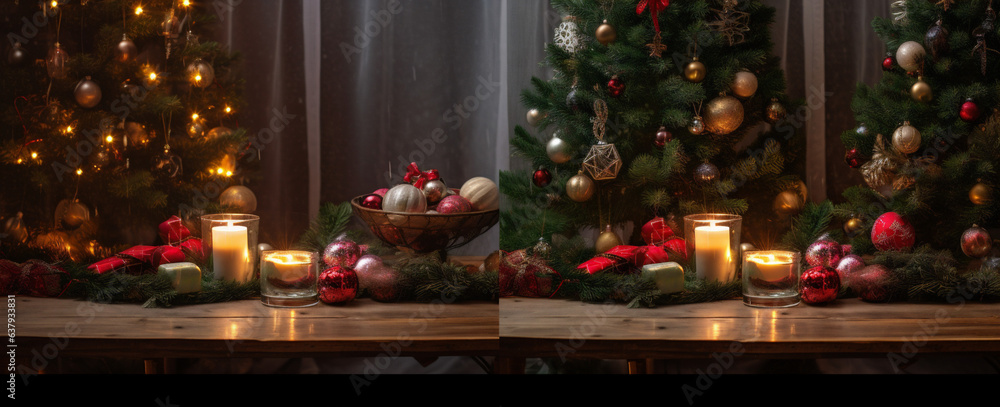copy celebration festive christmas new table year space light holiday decoration. Generative AI.