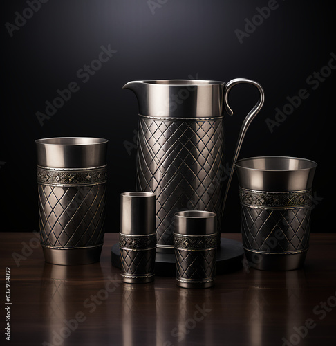 modern luxury pewter drinkware, champagne, bucket, tankard, jug, hipflask photo