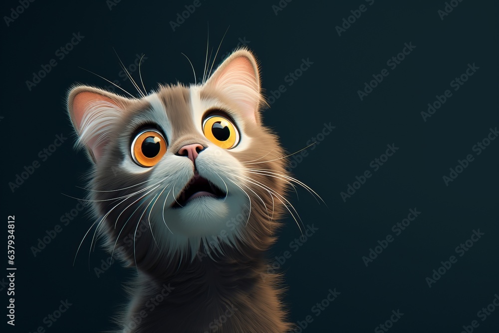Close up view of cute cat in cartoon style. Beautiful illustration picture. Generative AI
