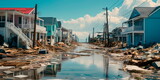 coastal town battered by the relentless force of a powerful hurricane, highlighting the impacts of extreme weather events. Generative AI