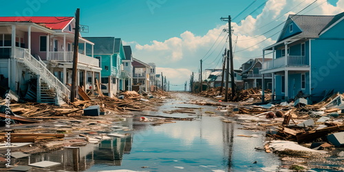 coastal town battered by the relentless force of a powerful hurricane, highlighting the impacts of extreme weather events. Generative AI photo