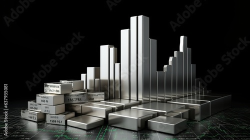 Commercial image of market chart made of silver. Beautiful illustration picture. Generative AI