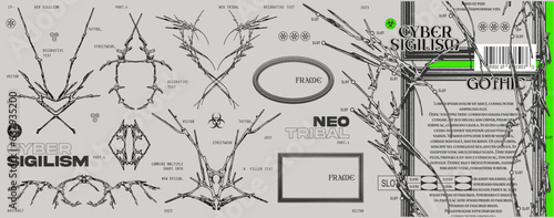 Neo tribal or cyber sigilism shape collection for tattoo, streetwear etc vector set

