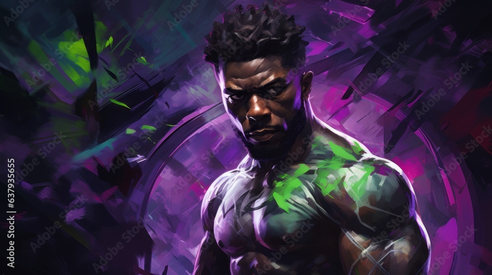 African american athlete with muscles. Beautiful illustration picture. Generative AI
