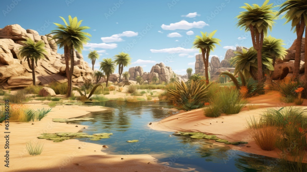 Desert oasis. Beautiful illustration picture. Generative AI