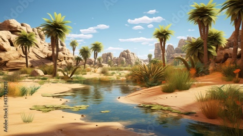 Desert oasis. Beautiful illustration picture. Generative AI © standret