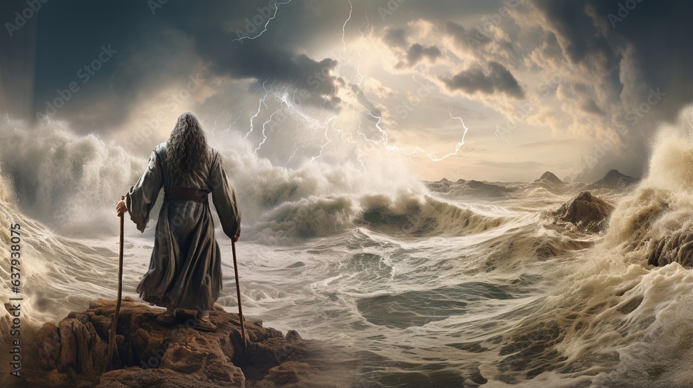 Religious Biblical Concept, The Story Of Moses Parting The Sea, Flight 