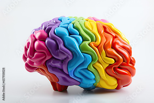 Rainbow human brain isolated on white background. Neurodiversity, mental health, psychology and neurology concept