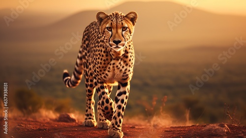 Animal wildlife photography cheetah with natural background in the sunset view, AI generated image