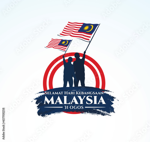 Selamat Hari Kebangsaan Malaysia. 31 Ogos (Translate:  Happy National Day of Malaysia. August 31). Vector Illustration and Logo.