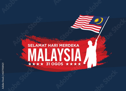 Selamat Hari Merdeka Malaysia. 31 Ogos (Translate:  Happy Independence Day of Malaysia. August 31). Vector Illustration and Logo.
