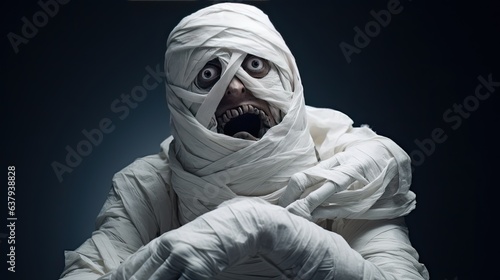 A mummy tangled up in toilet paper, looking more like a prank gone wrong - Generative ai