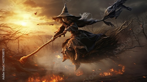 A witch attempting to ride a broomstick but finding it's not as easy as it looks - Generative ai