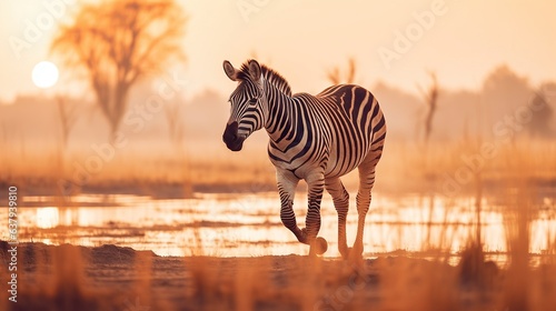 Animal photography zebra horse with natural background in the sunset view  AI generated image
