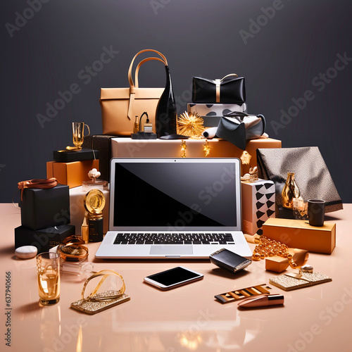 Cyber Monday online shopping, products on show for sales promotion. photo