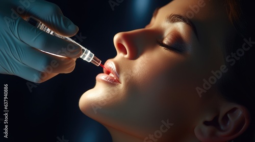 Woman injected with botox to fill her lips