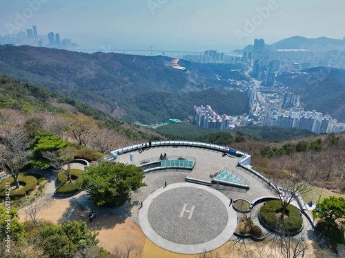 Aerial view of hwangryeongsan mountain bongsudae beacons, Busan, South Korea, Asia photo