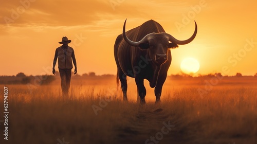 Animal wildlife photography buffalo with natural background in the sunset view  AI generated image