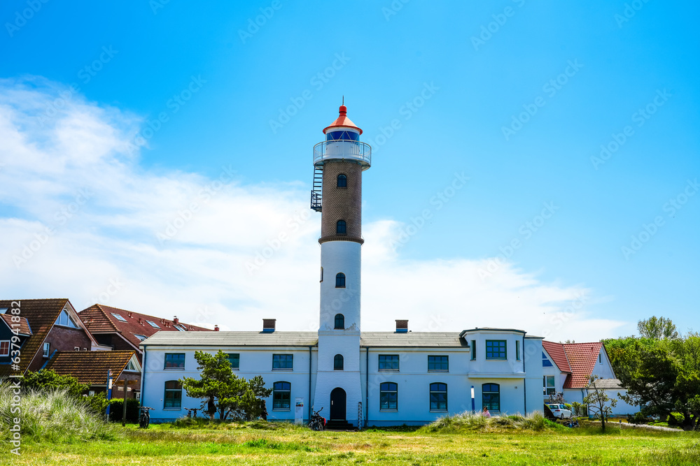 Timmendorf lighthouse on the island of Poel on the Baltic Sea. View of the building.
