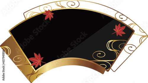 高級感のある紅葉と扇型フレーム　ブラック＆ゴールド