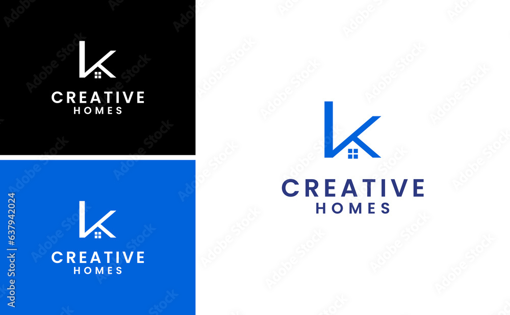 Creative Letter K Roof Home Logo Design Creative Letter K Roof Home Logo Design